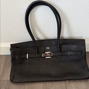 Hermes Black Leather Tote Bag